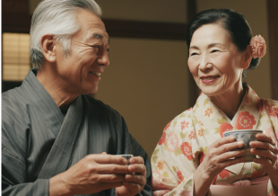 お茶を楽しむ老夫婦